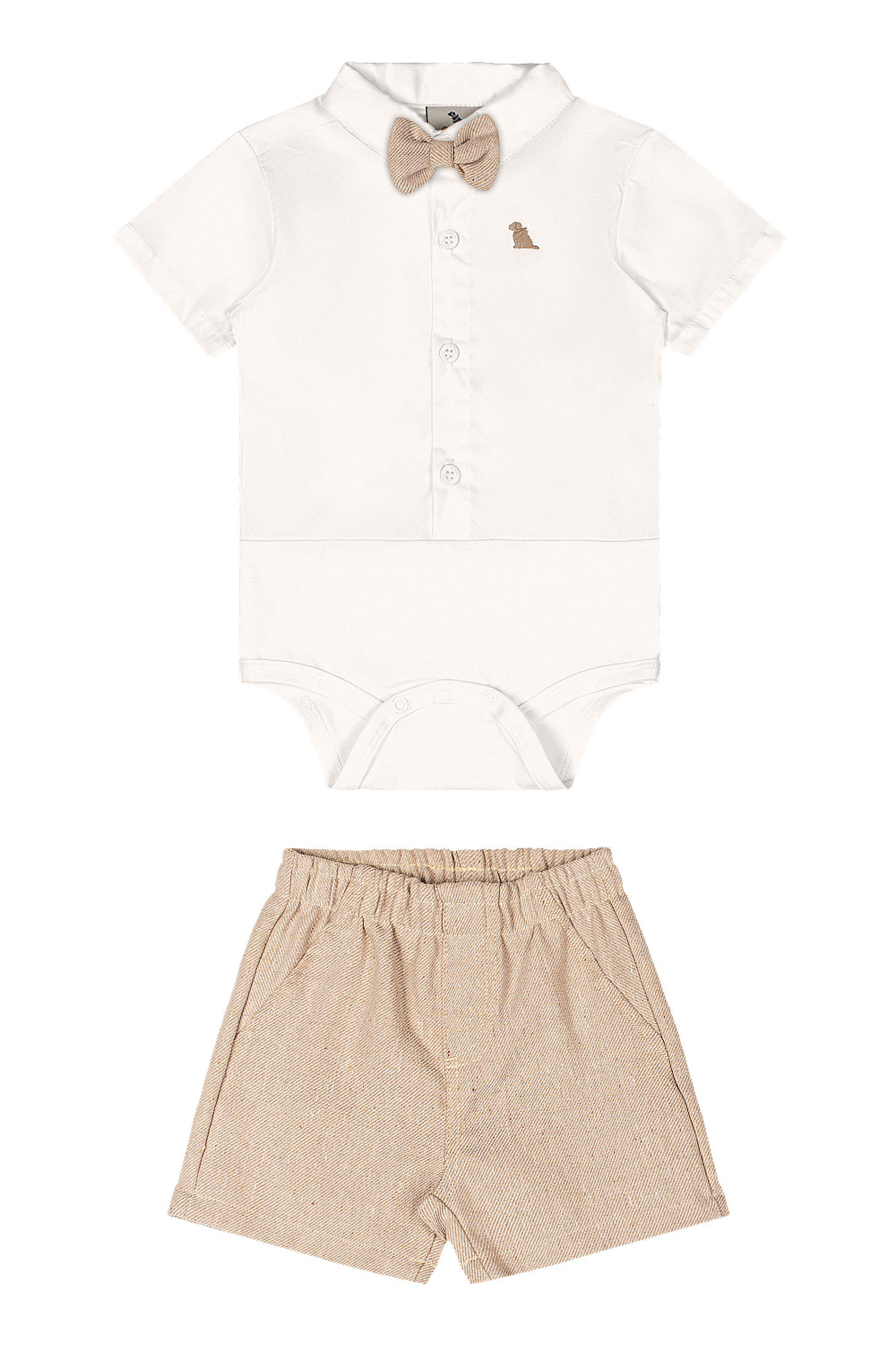 Conjunto Bebê Menino Body com Gravata e Bermuda (Off White) Quimby - Imagem 2